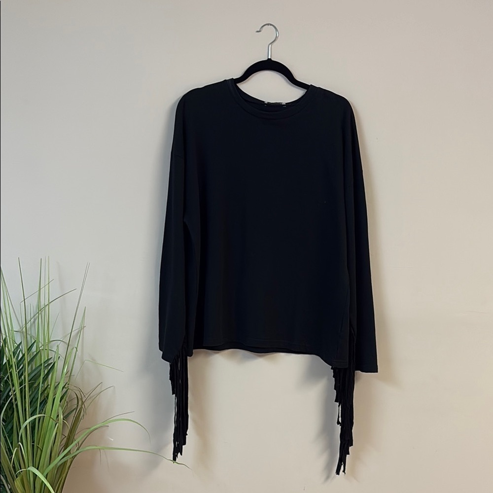 ❤️Zara Trafaluc Black Fringe Very Oversized Long Sleeve sweater Top size S